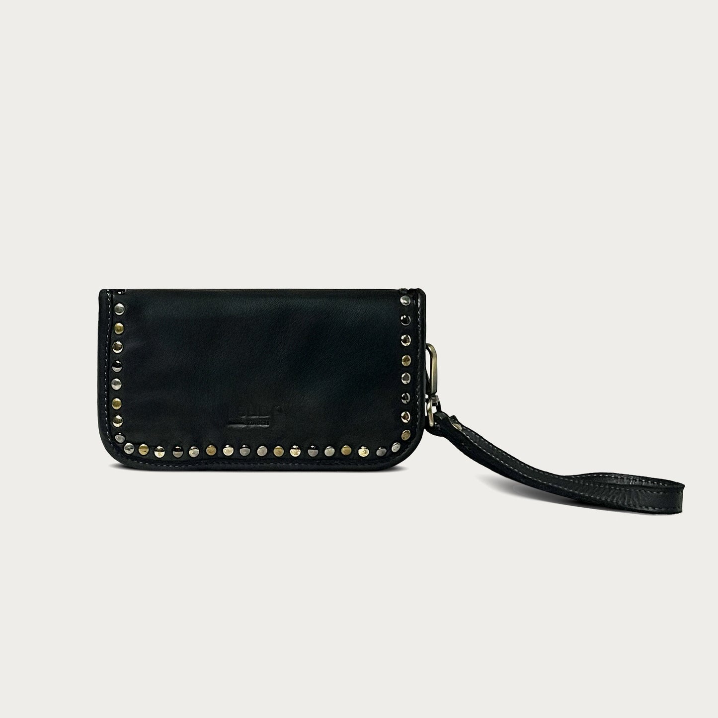 Black Italian leather wallet — Aurum style — front view — Made in Tuscany