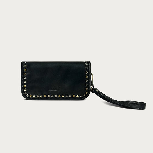 Black Italian leather wallet — Aurum style — front view — Made in Tuscany