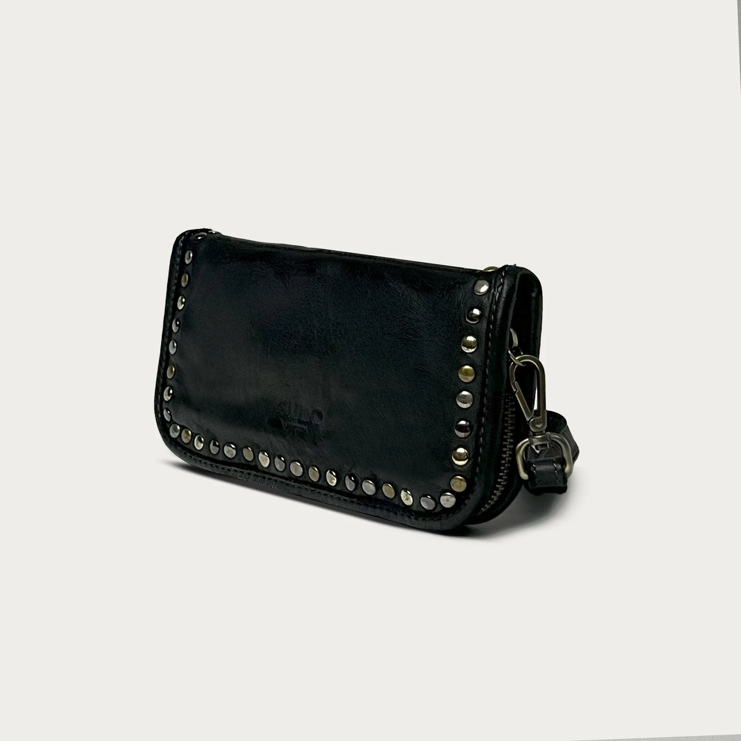 Black Italian leather wallet — Aurum style — side view — Made in Tuscany