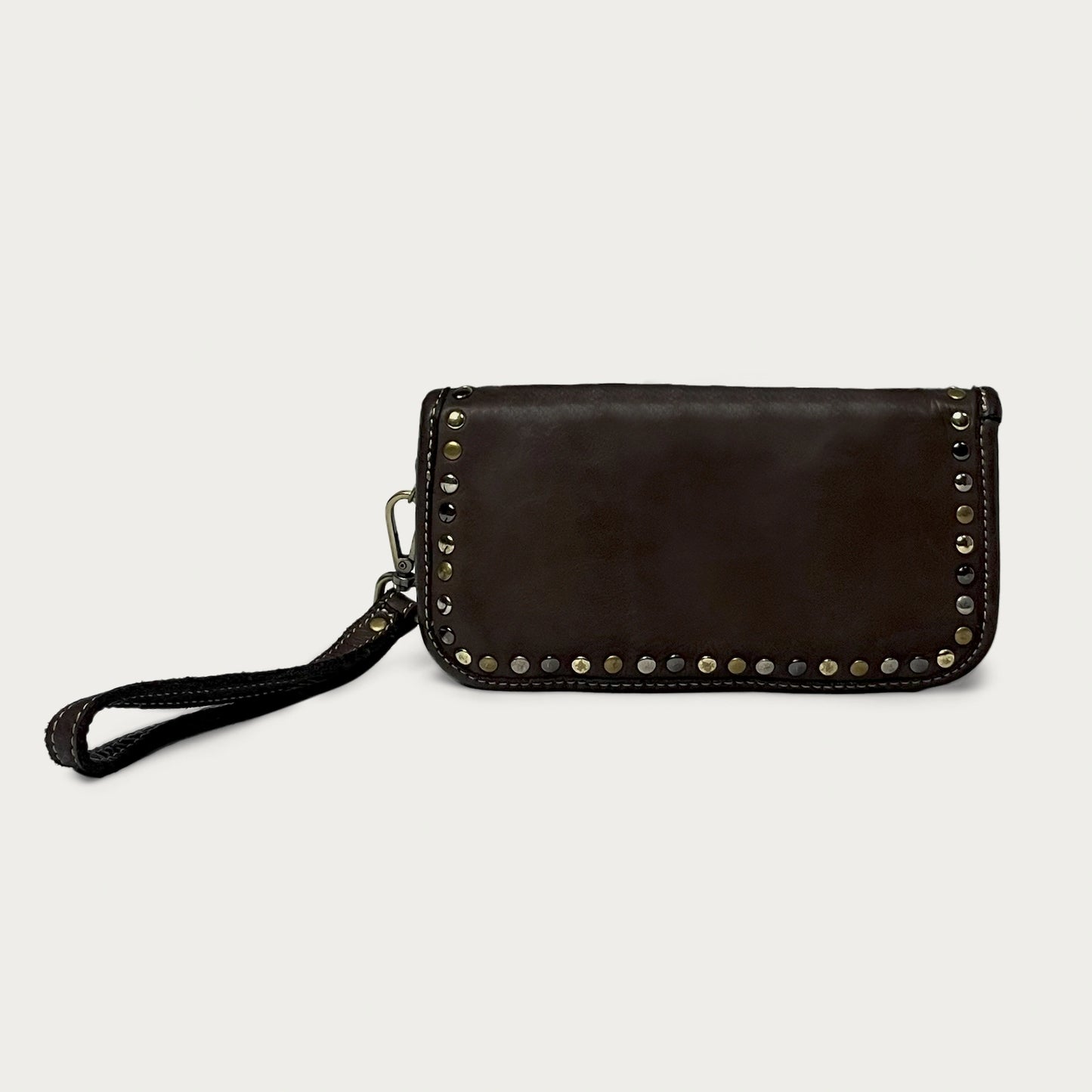 Brown Italian leather wallet — Aurum style — back view — Made in Tuscany
