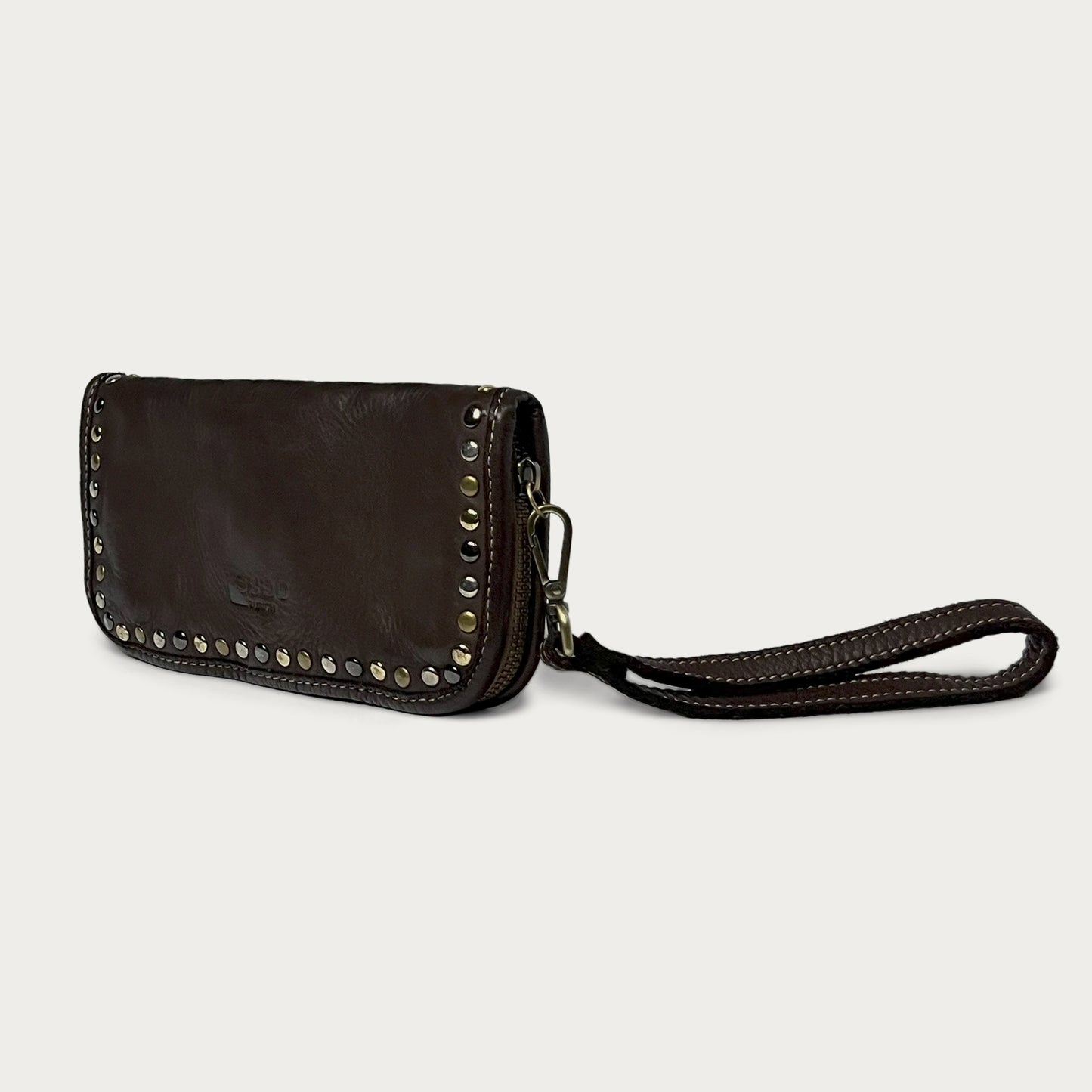 Brown Italian leather wallet — Aurum style — side view — Made in Tuscany
