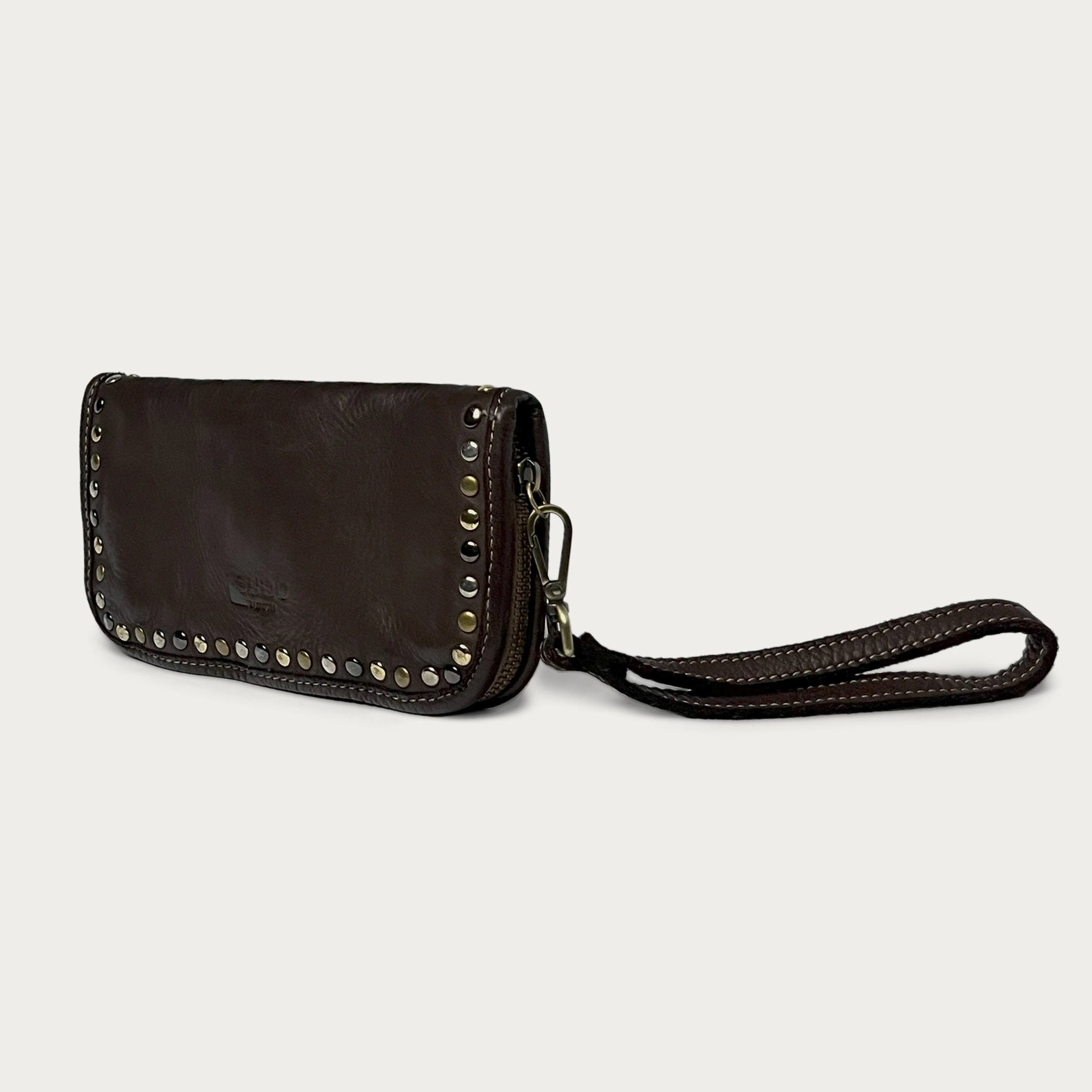 Brown Italian leather wallet — Aurum style — side view — Made in Tuscany