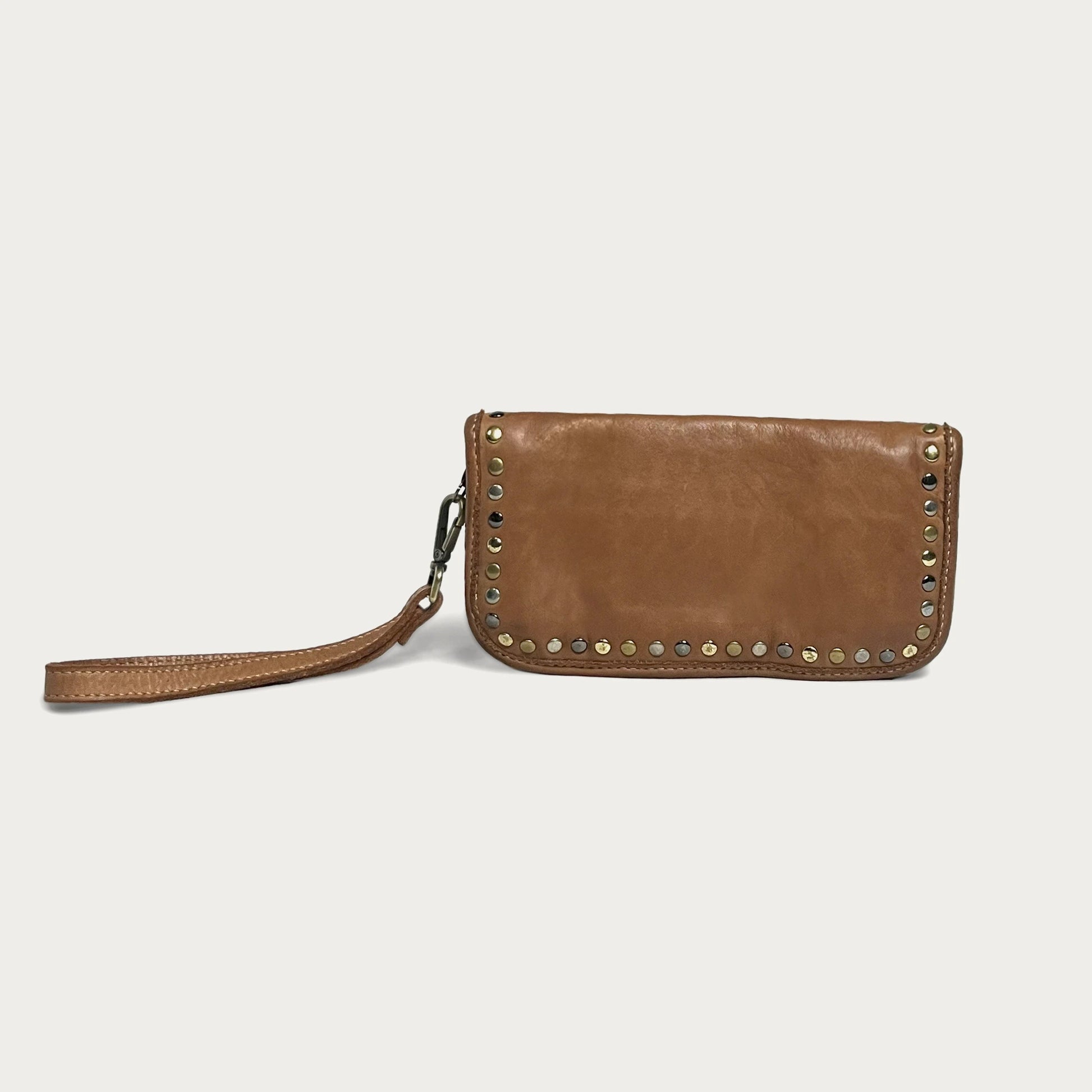 Cognac Italian leather wallet — Aurum style — back view — Made in Tuscany