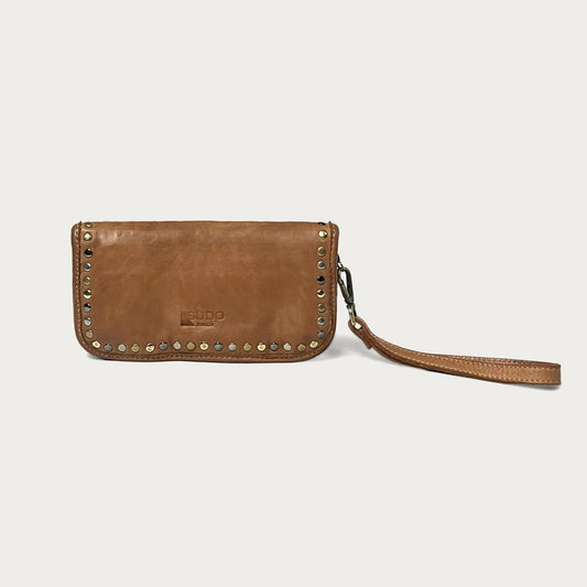Cognac Italian leather wallet — Aurum style — front view — Made in Tuscany