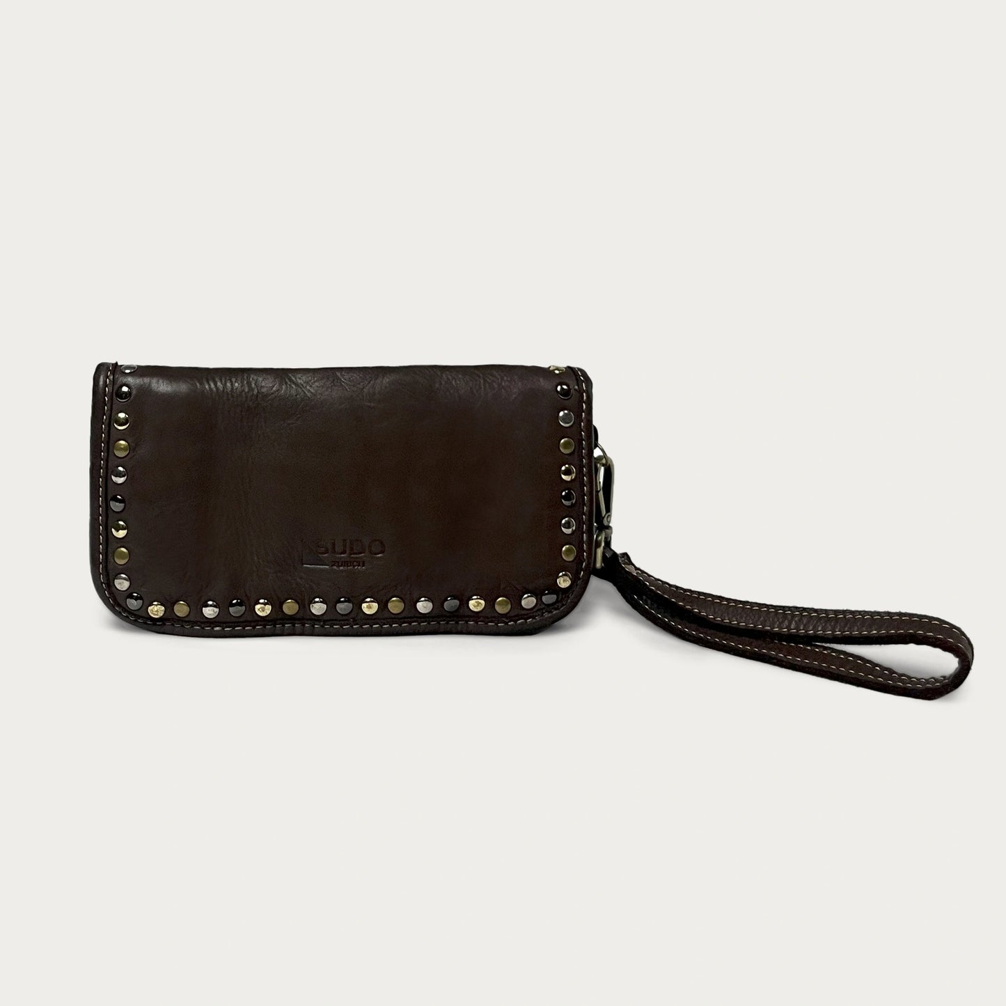 Brown Italian leather wallet — Aurum style — front view — Made in Tuscany