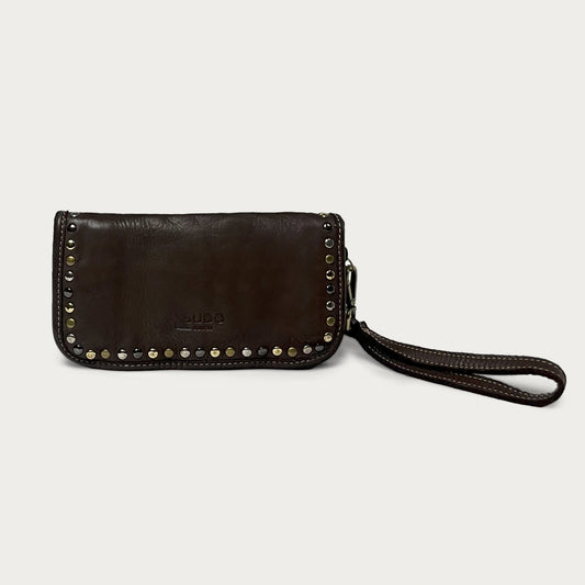 Brown Italian leather wallet — Aurum style — front view — Made in Tuscany