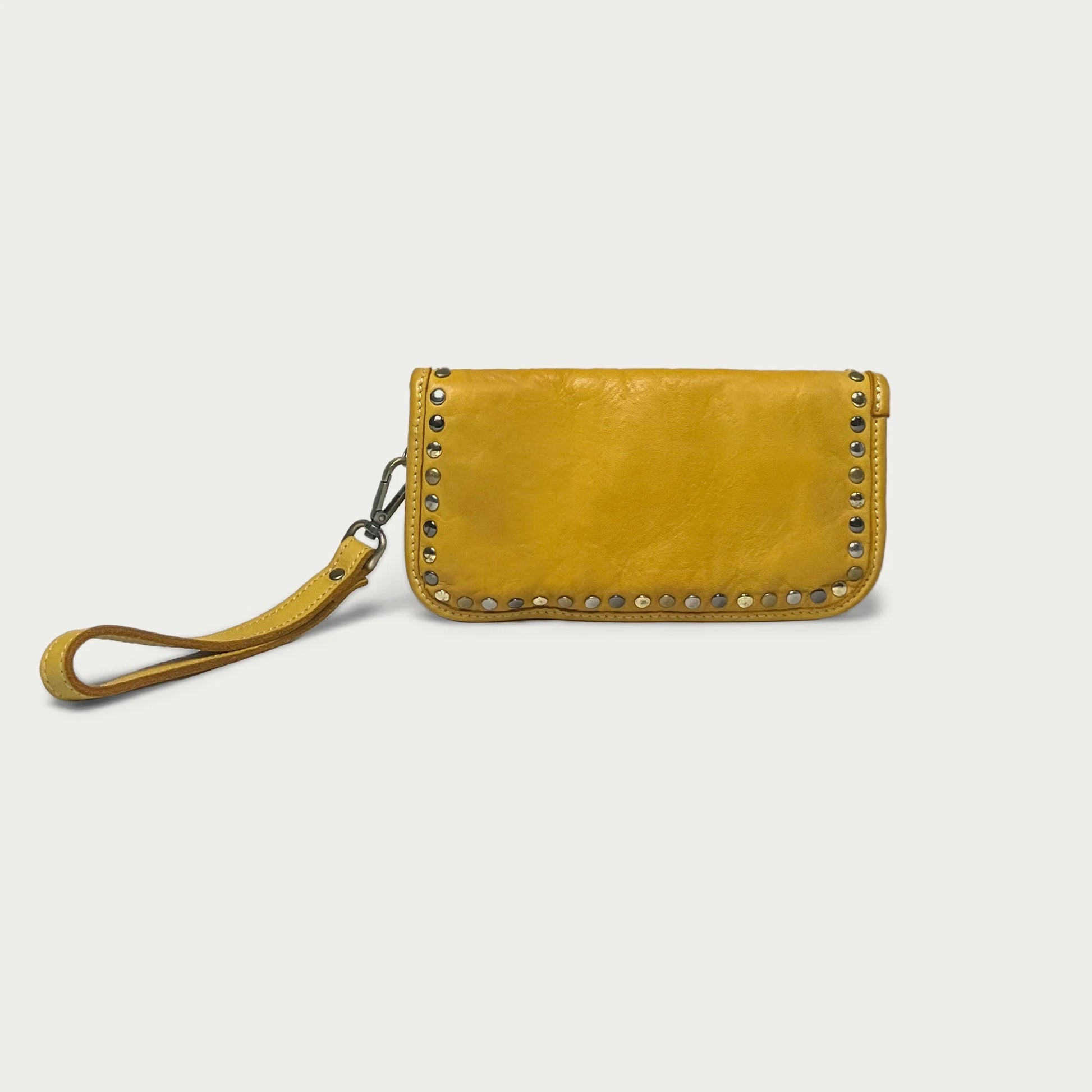 Mustard Italian leather wallet — Aurum style — back view — Made in Tuscany