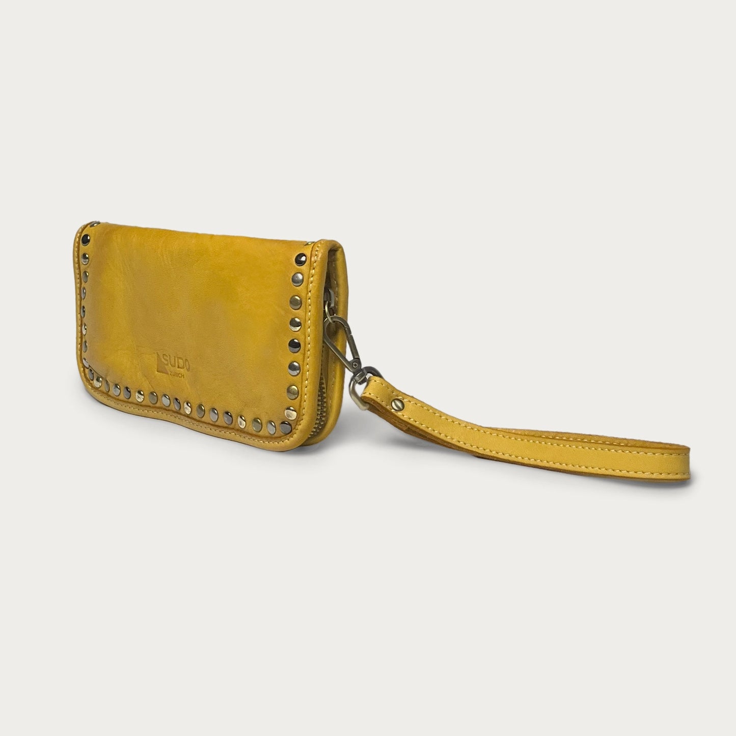 Mustard Italian leather wallet — Aurum style — side view — Made in Tuscany