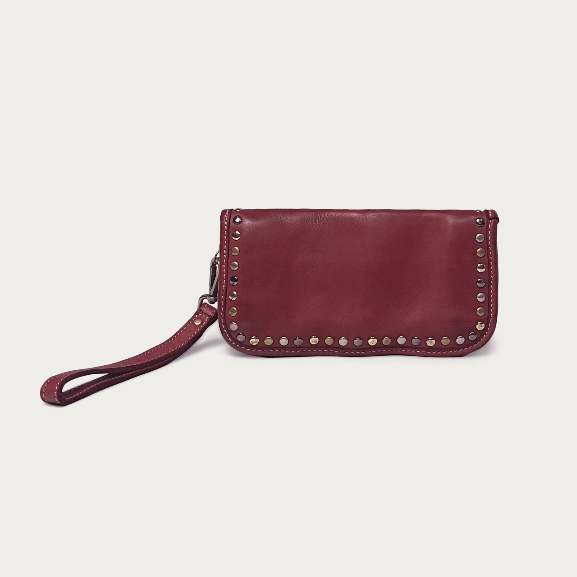 Wine Italian leather wallet — Aurum style — back view — Made in Tuscany
