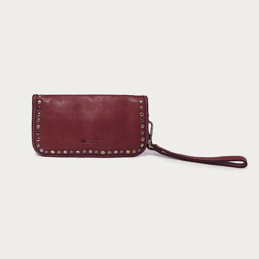 Wine Italian leather wallet — Aurum style — front view — Made in Tuscany