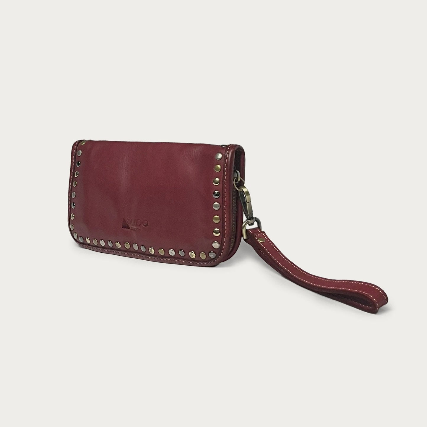 Wine Italian leather wallet — Aurum style — side view — Made in Tuscany