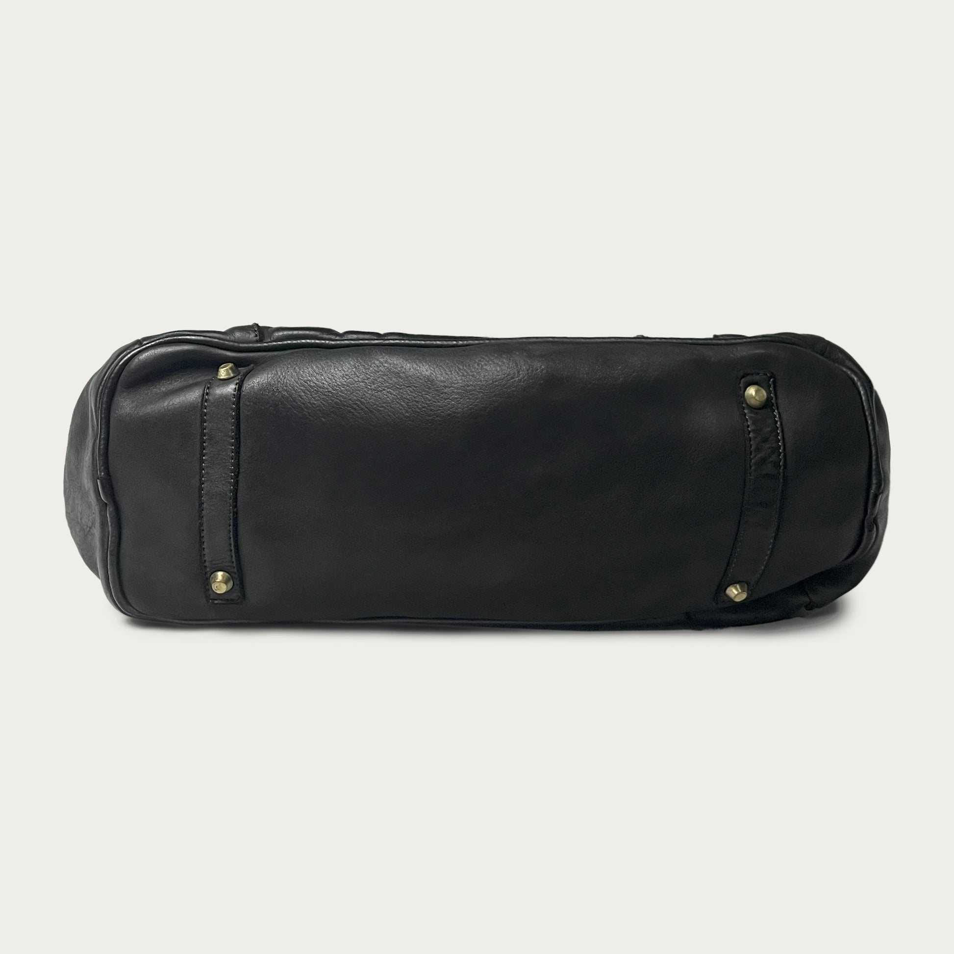 Black Italian leather tote — Heritage style — bottom view — Made in Tuscany