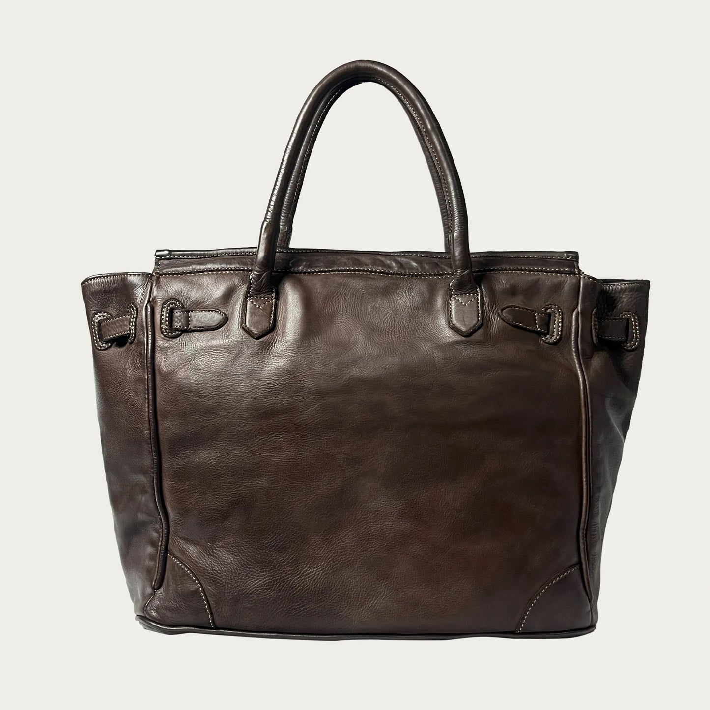 Brown Italian leather tote — Heritage style — back view — Made in Tuscany