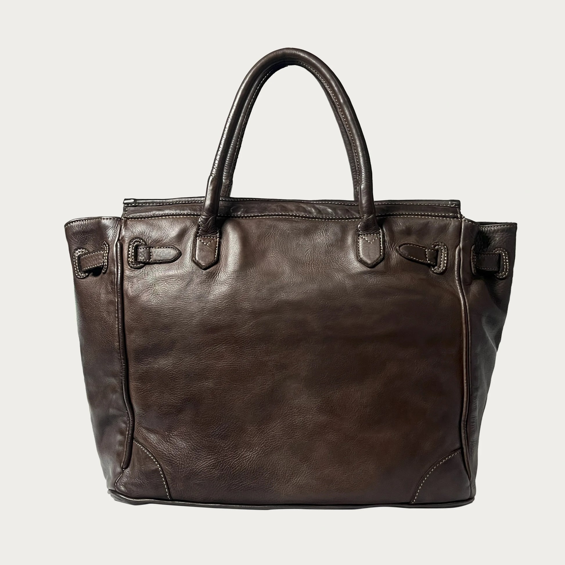 Brown Italian leather tote — Heritage style — back view — Made in Tuscany