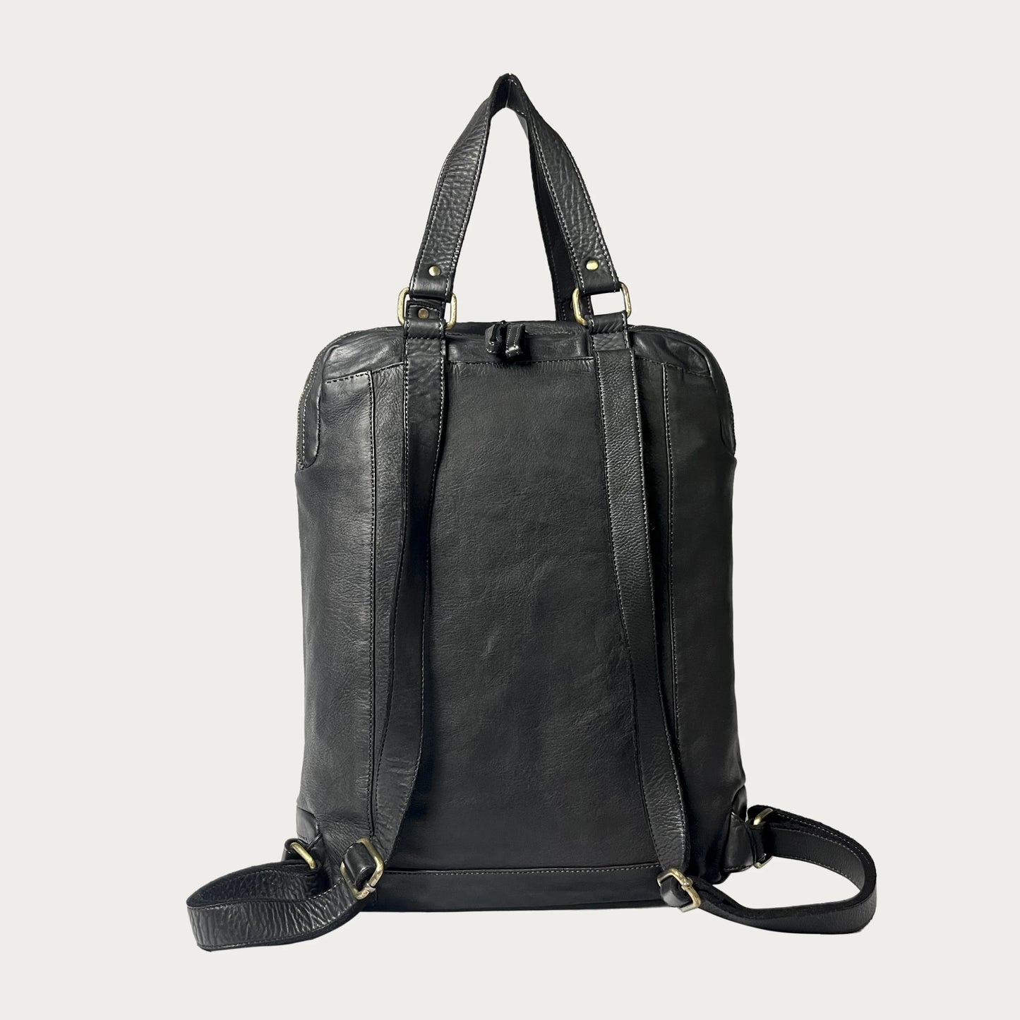 Black Italian leather backpack — Voyage style — back view — Made in Tuscany