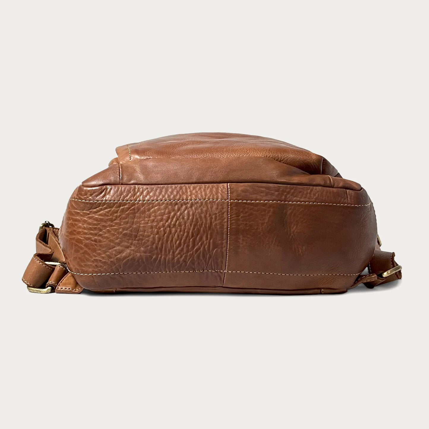 Cognac Italian leather backpack — Voyage style — bottom view — Made in Tuscany